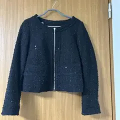 ブラックノーカラーツイードジャケット 結婚式　入学式　卒業式　黒