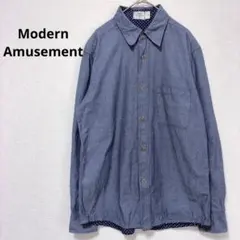 モダンアミューズメント ブルー 長袖 シャンブレーシャツ 裏地ドットのサムネイル