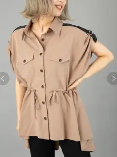 CECILMcBEE配色テープドロストワークシャツ　ベージュ半袖 M綺麗めy2k