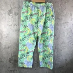Y5791古着　柄パンツ　パジャマパンツ　緑　90s Y2K
