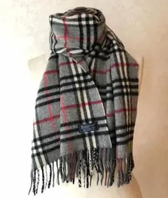 イギリス製バーバリー定番ノバチェック男女兼用カシミヤマフラー◆グレー系