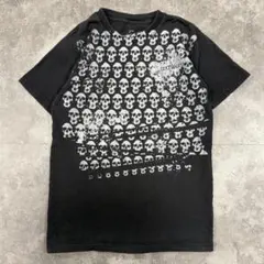 Y2K スカル 総柄 プリント Tシャツ ブラック 古着 HEARTCORE