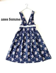 アクシーズファム ジャンスカ 花柄 レース ネイビー レイヤード 森ガール 美品