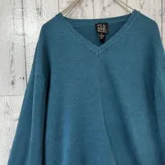 USA古着　JOS.A.BANK くすみカラー　ブルー　青　Vネックニット　XL