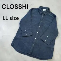 クロッシー 七分袖 シャツ 【LL】 ブルー リネン コットン シアー