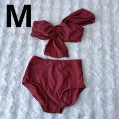 ワンショルダー水着 M ピンク リボンビキニ 体型カバー 韓国風