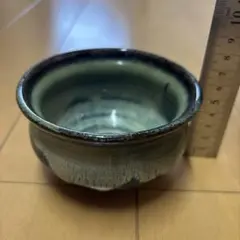 高級茶道具 【昭和レトロ】織部焼 総織部 抹茶碗（平茶碗 / 向付）「源