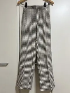 GU ギンガムチェック ストレートパンツ ブラウン