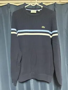 LACOSTE ネイビー ストライプ ニット S