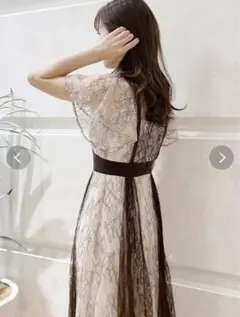 【美品】　MERCURYDUO レーススイッチングドレス　アイボリー