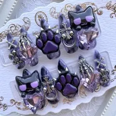 ネイルチップ 量産型 地雷 サブカル 天使界隈 紫 黒 猫 ハート 肉球 十字架