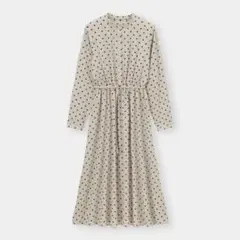 ドット柄長袖ロングワンピース