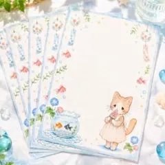 猫のメイちゃん夏デザイン 猫と金魚のイラストメモのサムネイル