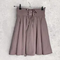 イング　スカート　ピンク　フレア　レースアップ　ウエストゴム　ひざ丈　リボン