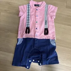 klädskäp サスペンダー風ロンパース 70cm ピンク/ネイビー