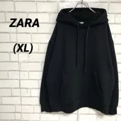 ZARA ザラ　裏起毛　プルーオーバーパーカー　フーディー　黒　無地　XL LL