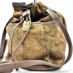 【レア✨】ボルボネーゼ　ウズラ柄 ショルダーバッグ スウェード レディース　巾着