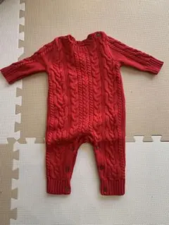 赤いケーブル編みロンパース 3-6ヶ月