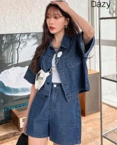DAZY ドロップショルダーデニムジャケット&スラントポケットデニムショート