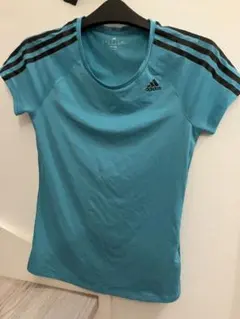 adidas 青 ストライプ トレーニングトップス　レディース