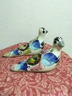 ビンテージ サイン入り ケンエドワーズ メキシコ トナラ焼 花瓶 二連