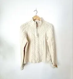 【美品】クリーム色 ケーブル編み ハーフジップ ニット オシャレ