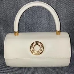 ハナエモリ トップハンドル ハンドバッグ サークルロゴ フォーマル アイボリー