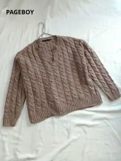 PAGEBOYページボーイ『F』ケーブル編み Vネック ニットセーター ブラウン
