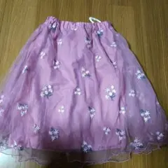 刺繍入りピンクチュールフレアスカート Mサイズ【送料込】