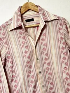 セール！MORGAN　開襟シャツ　超お洒落！　ストライプ+フラワー柄　S~M