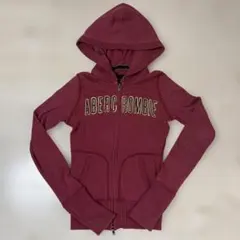 アバクロ／ヴィンテージ風 ダブルジップパーカー／バーガンディ／S