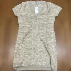 ZARA Vネック 半袖 ニットワンピース　ベージュ系　L