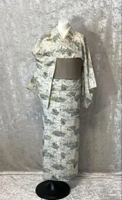 夏着物　小紋/絽　源氏絵巻　正絹　肩身丈161のサムネイル