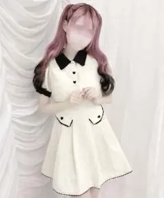 HONEY MEW アイボリー 半袖 ワンピース ツイード バックリボン