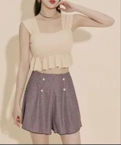 TeddyShop　ギンガムチェックリブビスチェビキニ+ショートパンツ3点セットのサムネイル