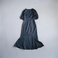【美品】ジュノア　ロングワンピース　ブラック　XL　パフスリーブ　大きいサイズ