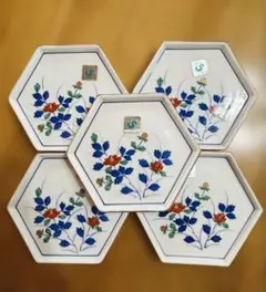 有田焼　花柄 六角形皿 5枚セット