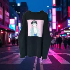 アニメ調プリント ブラックスウェット　トレーナー 韓国　黒のサムネイル