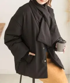 improves/インプローブス 美品◎ノーカラー中綿ジャケット マフラー付き