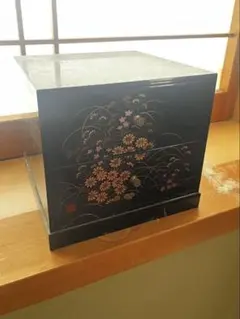 상태좋음 文箱 漆器 小引き出し 2段 蒔絵風 花柄 和風 小物入れ 액세서리