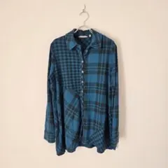 チェック柄 長袖シャツ グリーン系 シャツ ジャケット ネルシャツ 【Mサイズ】