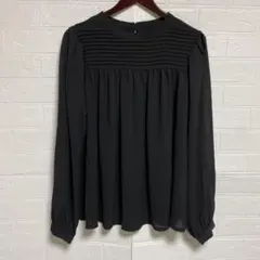 レディース　長袖　ブラウス　ピンタッグ　スケ感　ブラック　Mサイズ