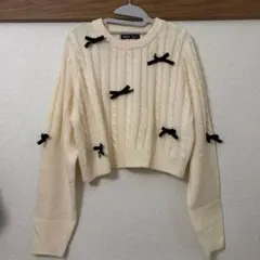 リボン　ケーブル　クロップドニット　Sサイズ ニット