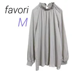favori【M】グレー シャーリングネック ドット柄長袖ブラウスのサムネイル