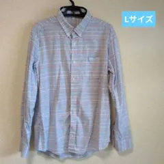 ボタンダウン 長袖シャツ ストライプ柄 ブルー系 　Lサイズのサムネイル