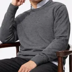 ユニクロ メリノクルーネックセーター ウール100% M グレー