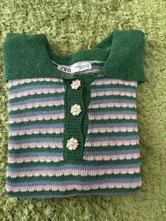 新品！ZARA ストライプ ニットポロシャツ 半袖　Mのサムネイル