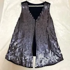 コシノヒロコ スパンコール ベスト ノースリーブ ブラック チュニック
