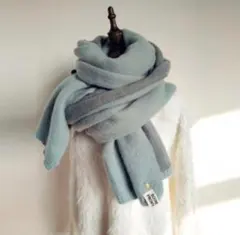◆ ライトブルー×グレー ◆ カシミヤストール　大判　厚手　リバーシブル