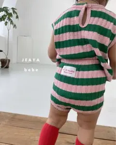 韓国子供服JEAYA ストライプセットアップ ピンク・グリーン